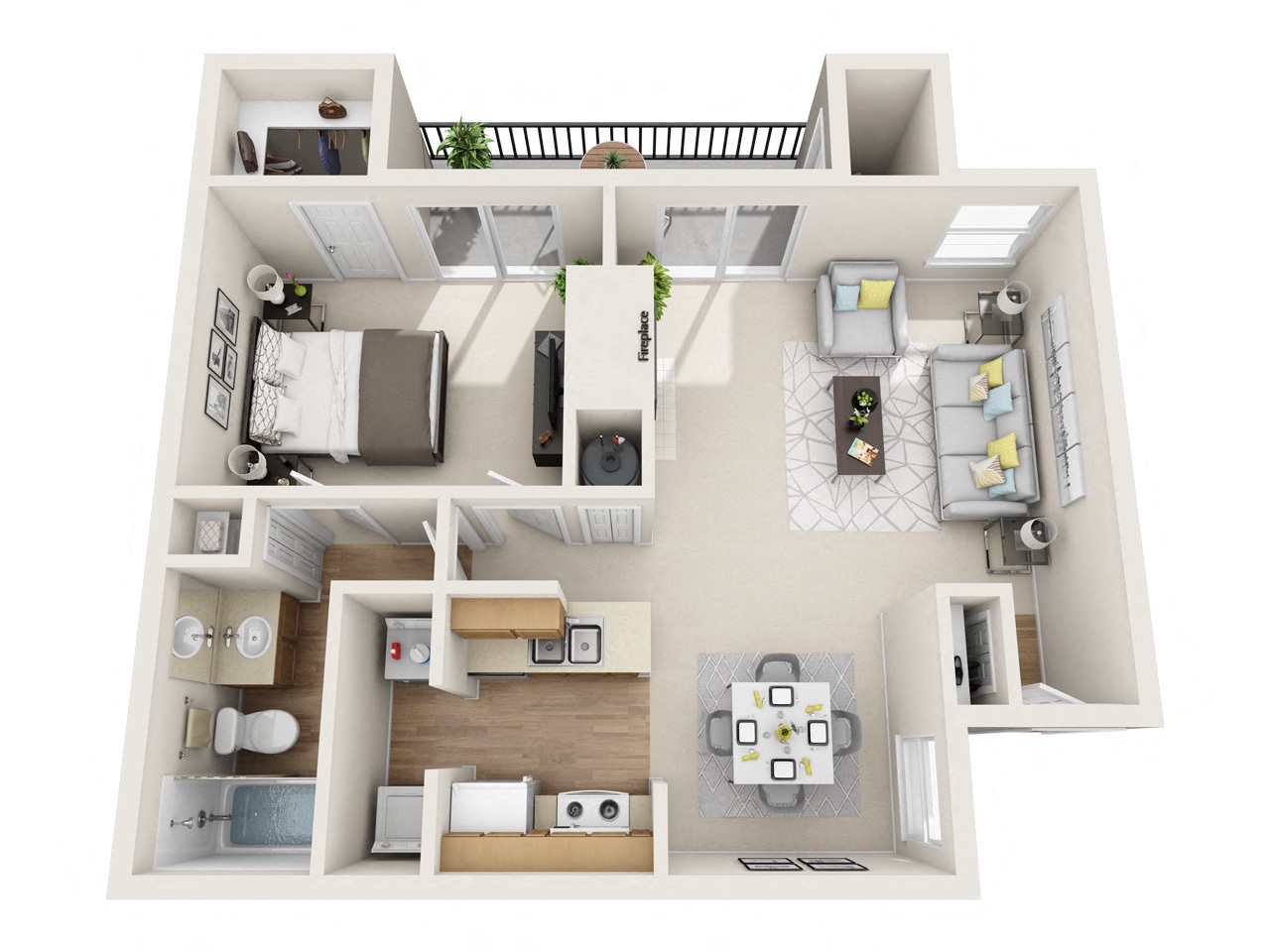 Floor plan for 1 bed, 1 bath, 780 sqft